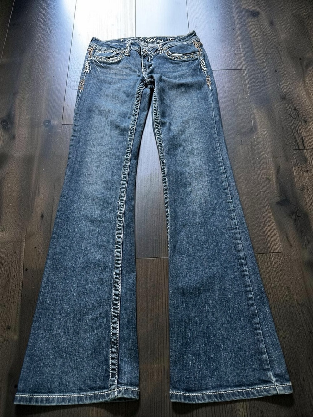 L.A. Idol Jeans Womens 9 Blue Bootcut Y2K Studded Embellished Bedazzled